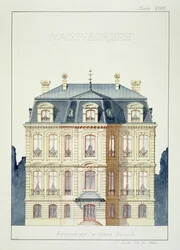 Vooraanzicht van een huis voor de Bourgeoisie, plaat XXXIII, uit een folio van ontwerpen, ca. 1870